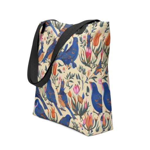 Cobalt Songbirds on a Tote Bag