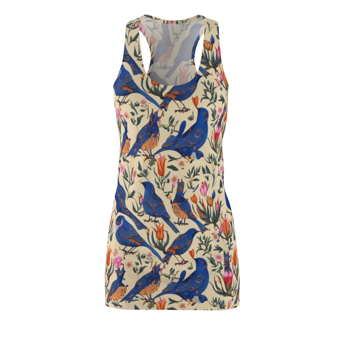 Cobalt Songbirds on Racerback Dress — Front
