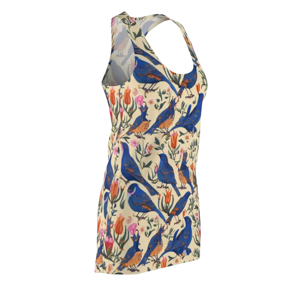 Cobalt Songbirds on Racerback Dress — Front Side
