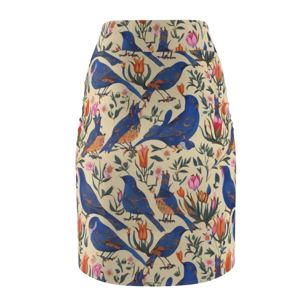 Cobalt Songbirds on Pencil Skirt — Back