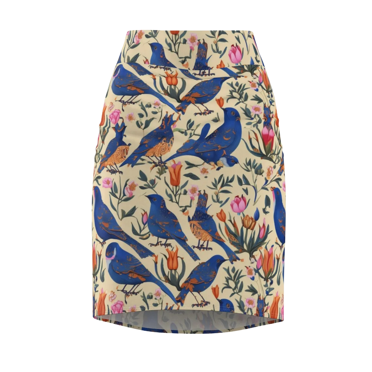 Cobalt Songbirds on Pencil Skirt — Front