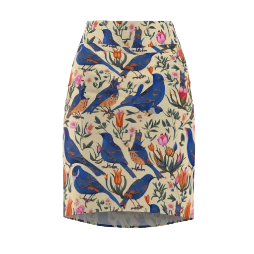 Cobalt Songbirds on a Pencil Skirt