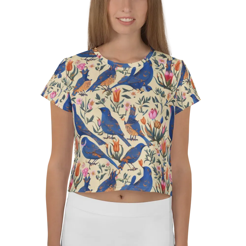 Cobalt Songbirds on Crop Tee — Front