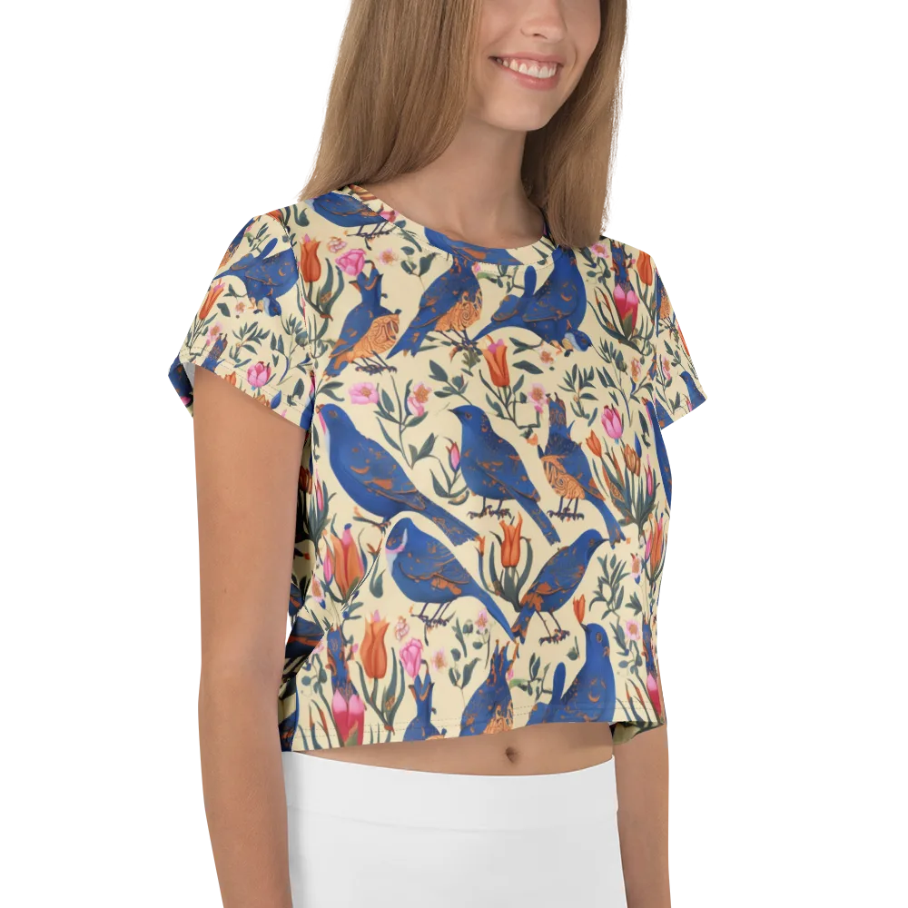 Cobalt Songbirds on Crop Tee — Right