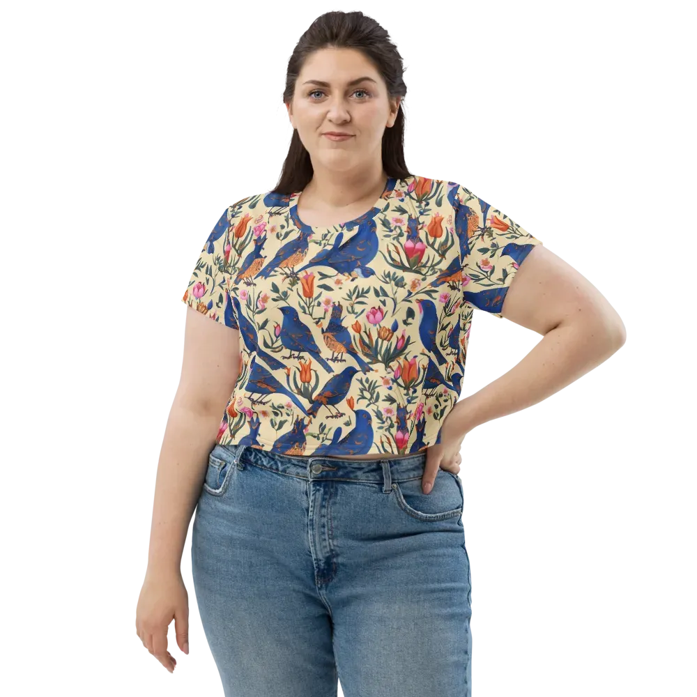 Cobalt Songbirds on Crop Tee — Front