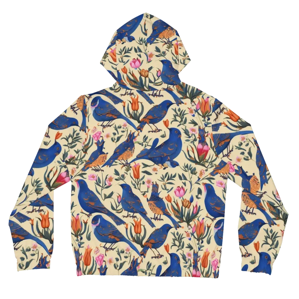 Cobalt Songbirds on Women's Full-Zip Hoodie — Back
