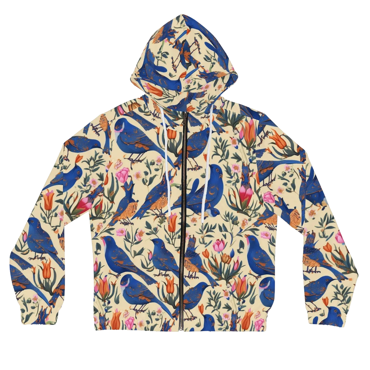 Cobalt Songbirds on Women's Full-Zip Hoodie — Front