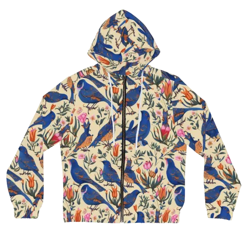 Cobalt Songbirds on a Women's Full-Zip Hoodie