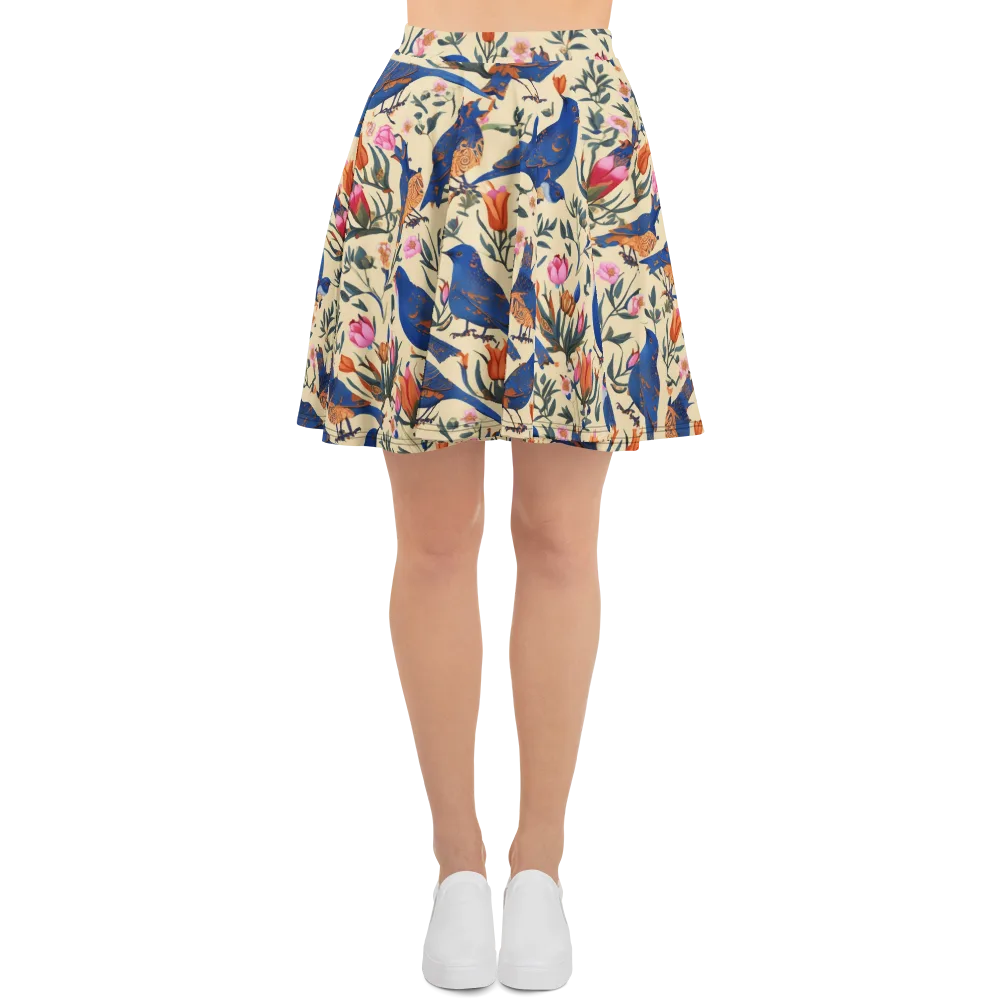 Cobalt Songbirds on Skater Skirt — Front