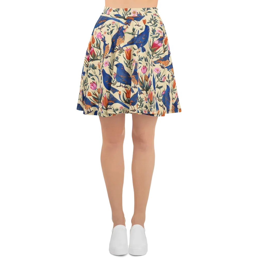 Cobalt Songbirds on Skater Skirt — Front