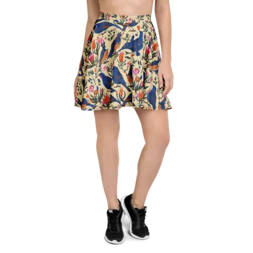Cobalt Songbirds on a Skater Skirt