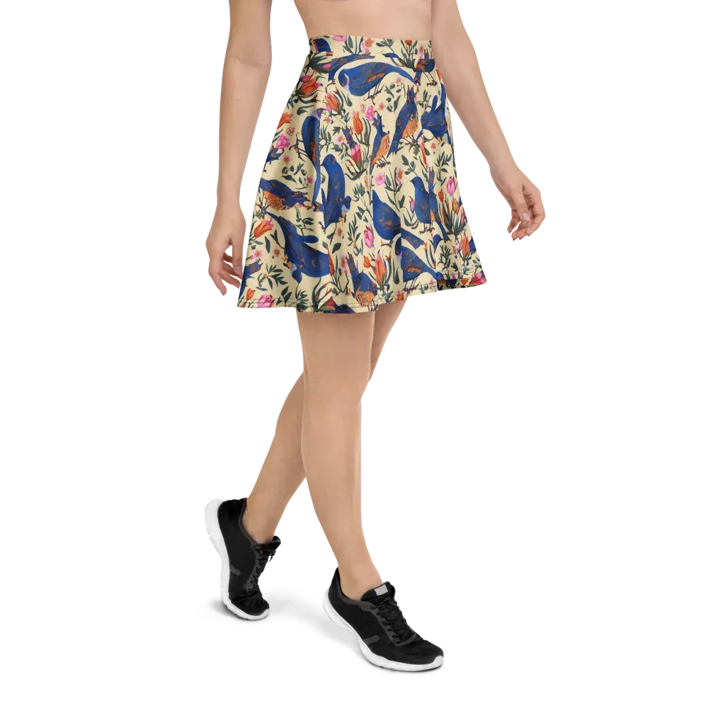 Cobalt Songbirds on Skater Skirt — Right