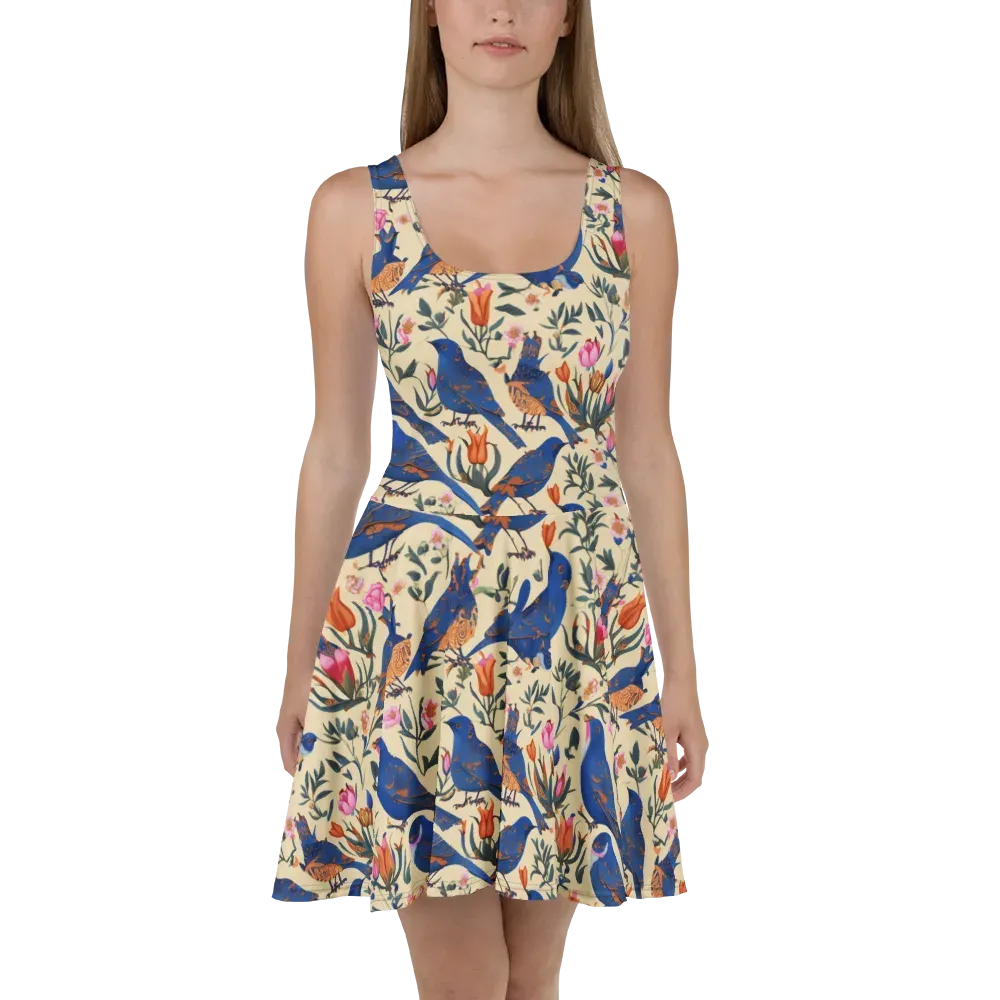 Cobalt Songbirds on Skater Dress — Front