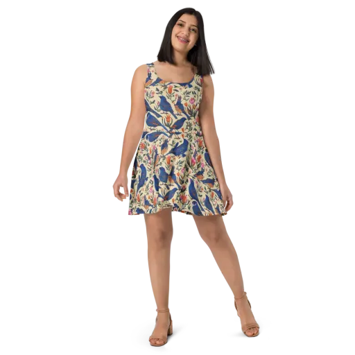 Cobalt Songbirds on a Skater Dress