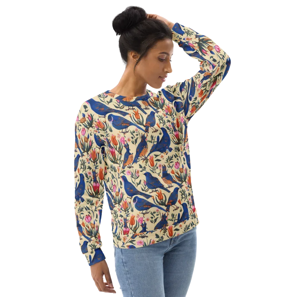 Cobalt Songbirds on Sweatshirt — Right Front
