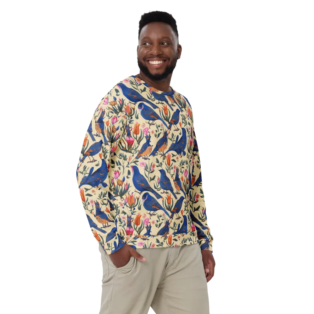 Cobalt Songbirds on Sweatshirt — Front