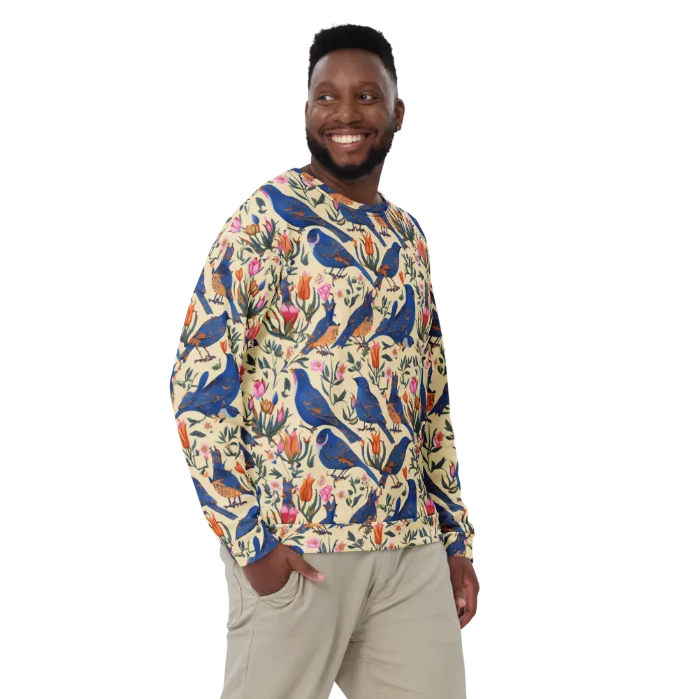 Cobalt Songbirds on Sweatshirt — Front