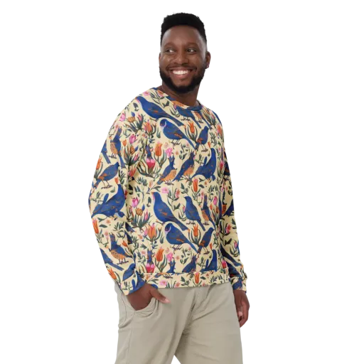Cobalt Songbirds on a Sweatshirt