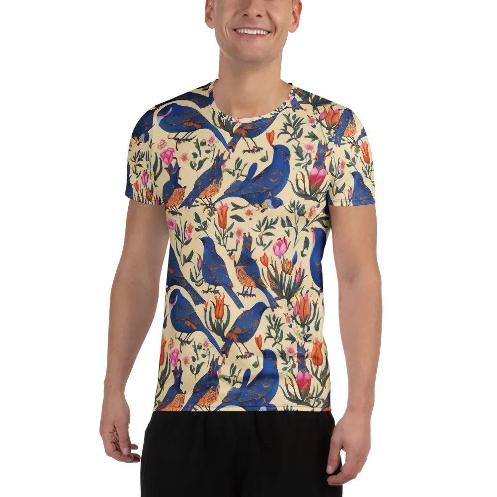 Cobalt Songbirds on Men's Athletic T-Shirt — Front