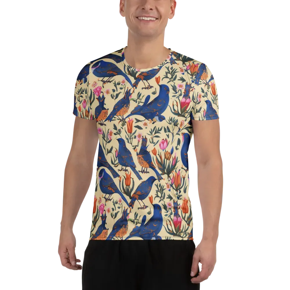 Cobalt Songbirds on Men's Athletic T-Shirt — Front
