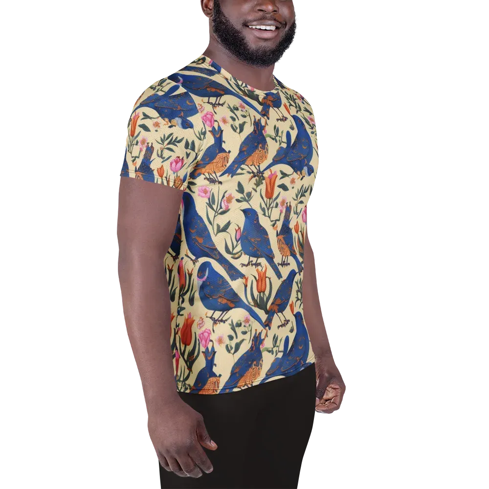 Cobalt Songbirds on Men's Athletic T-Shirt — Right