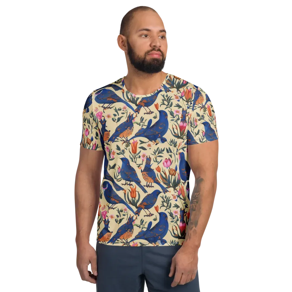 Cobalt Songbirds on Men's Athletic T-Shirt — Front