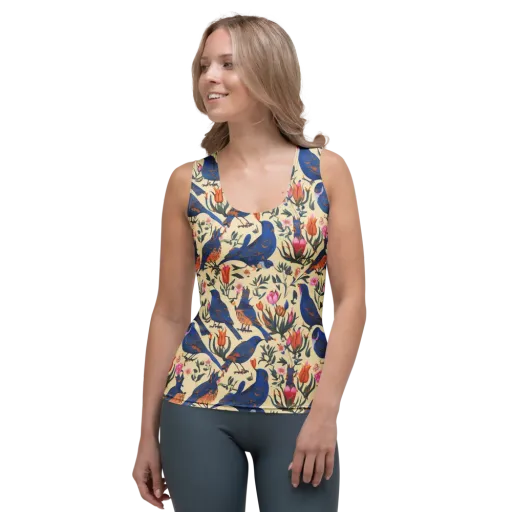 Cobalt Songbirds on a Women's Tank Top
