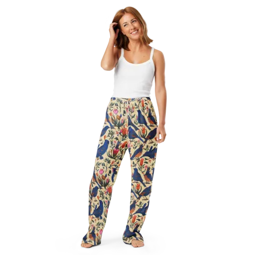 Cobalt Songbirds on a Women's Pajama Pants