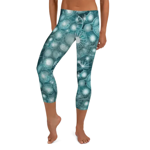 Aqua Lattice on a Capri Leggings