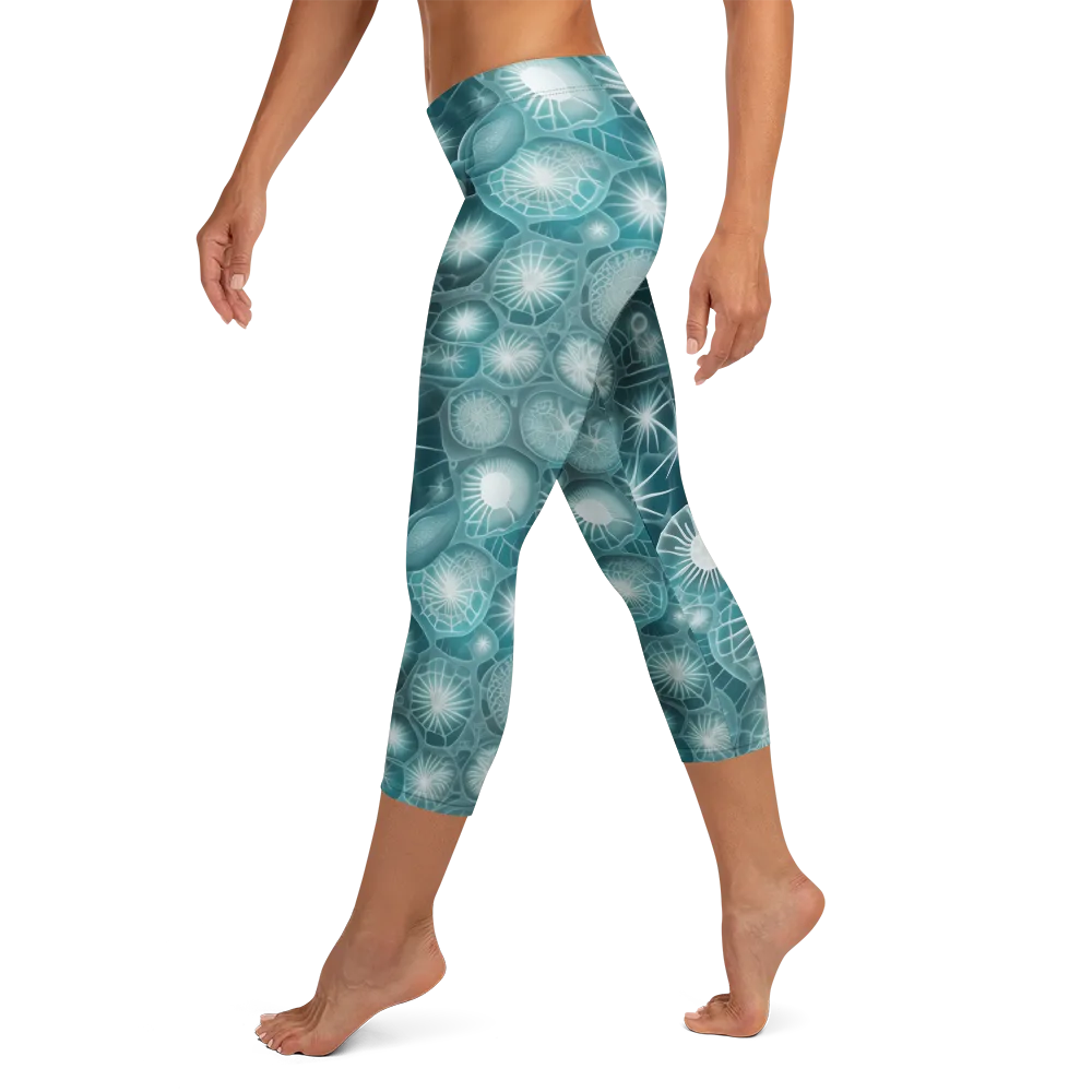 Aqua Lattice on Capri Leggings — Left