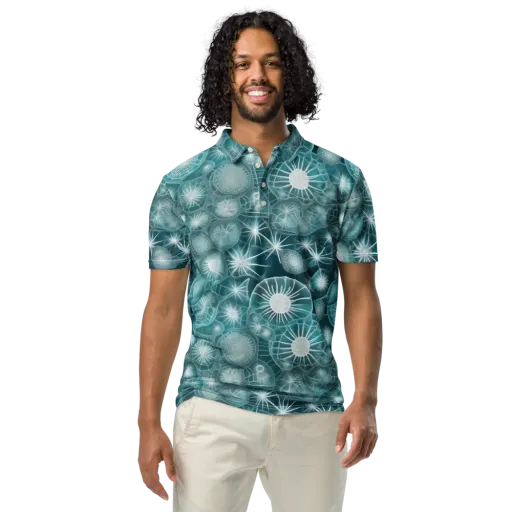 Aqua Lattice on a Men's Slim Fit Polo Shirt
