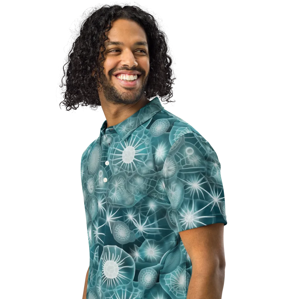 Aqua Lattice on Men's Slim Fit Polo Shirt — Left Front