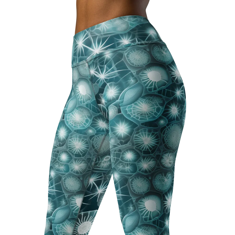Aqua Lattice on Yoga Leggings — Left Front