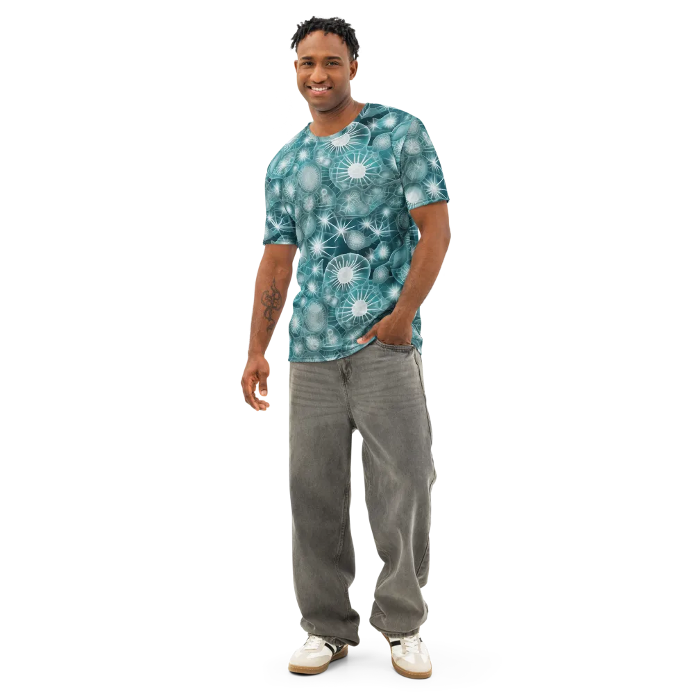 Aqua Lattice on Men's Cotton Crew Neck T-Shirt — Front