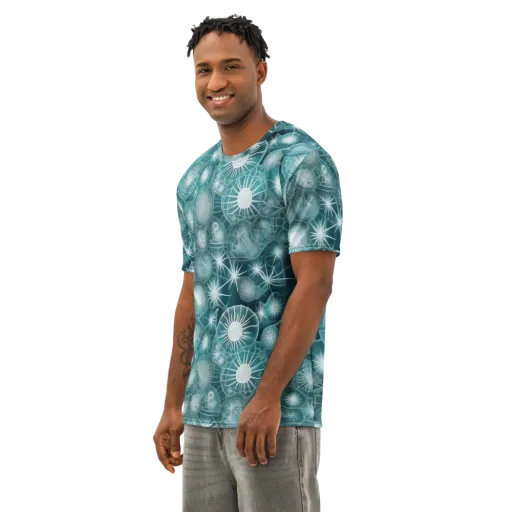 Aqua Lattice on a Men's Cotton Crew Neck T-Shirt
