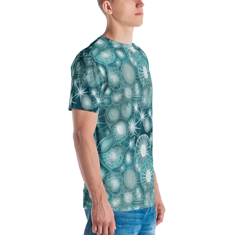 Aqua Lattice on Men's Crew Neck T-Shirt — Right