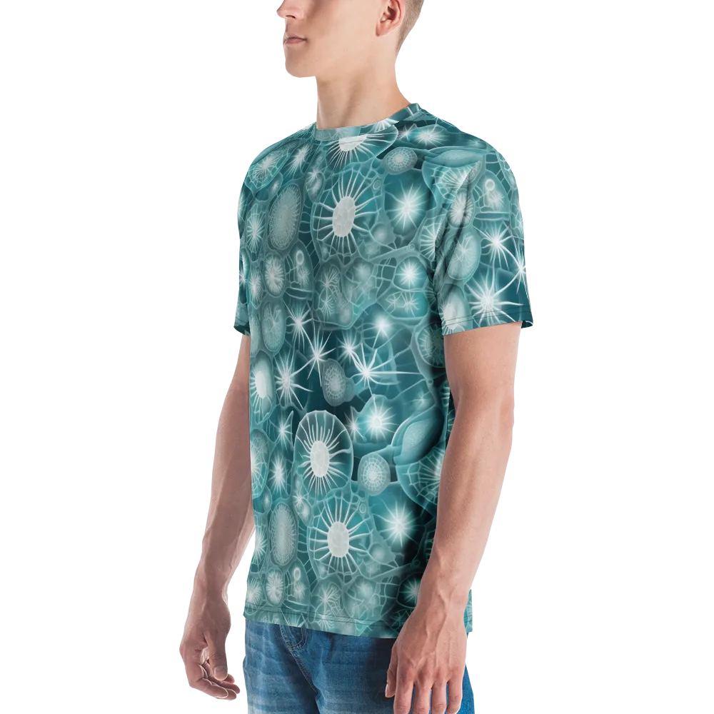 Aqua Lattice on Men's Crew Neck T-Shirt — Left