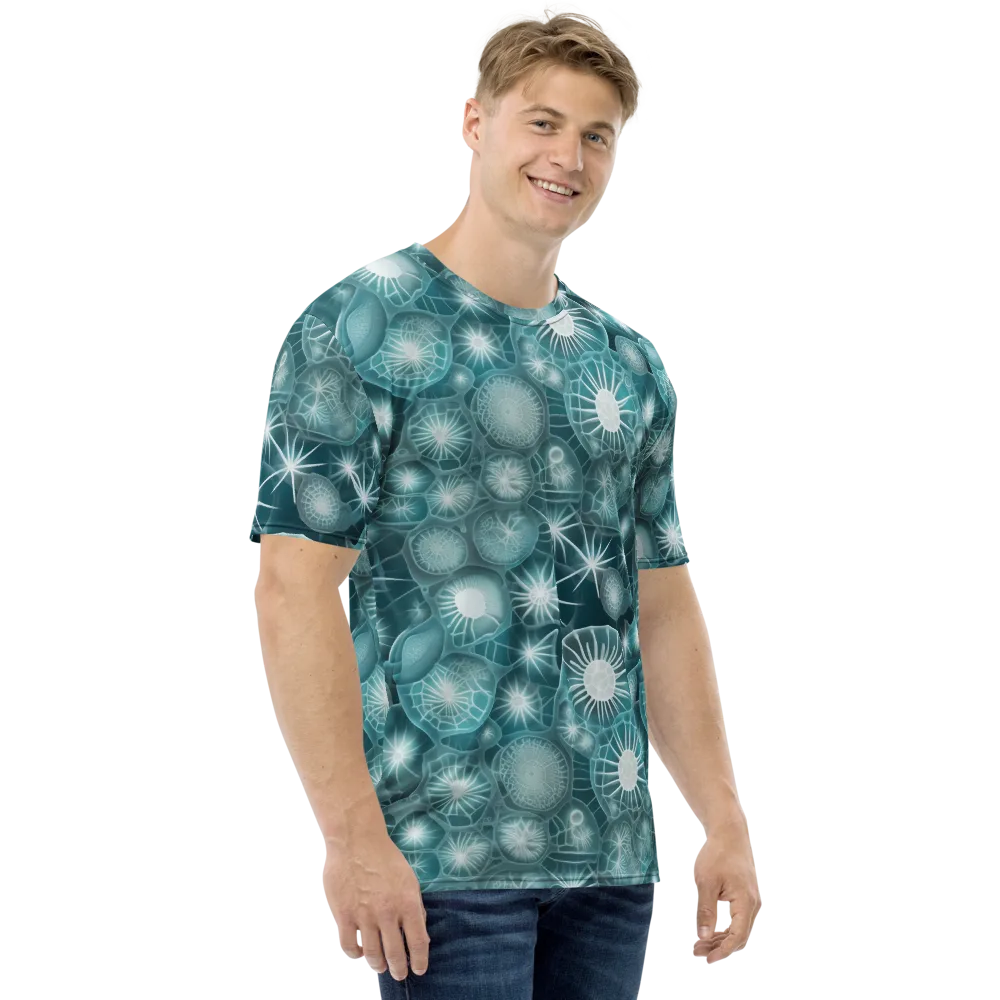 Aqua Lattice on Men's Crew Neck T-Shirt — Right