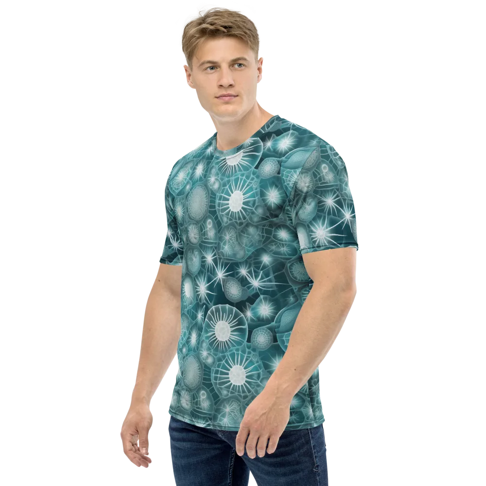 Aqua Lattice on Men's Crew Neck T-Shirt — Left
