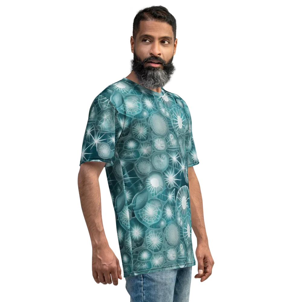Aqua Lattice on Men's Crew Neck T-Shirt — Right