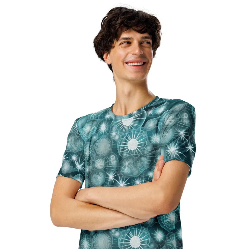 Aqua Lattice on Men's Crew Neck T-Shirt — Left Front