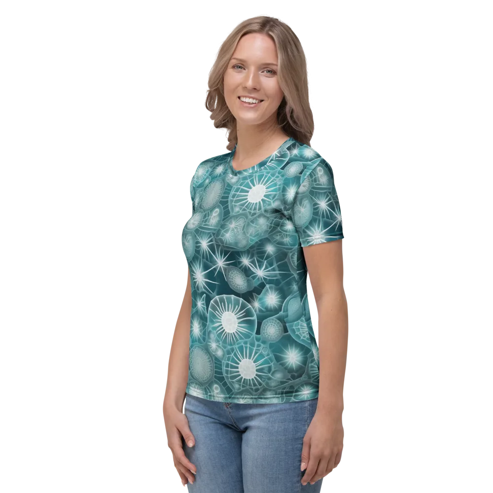 Aqua Lattice on Women's Crew Neck T-Shirt — Left