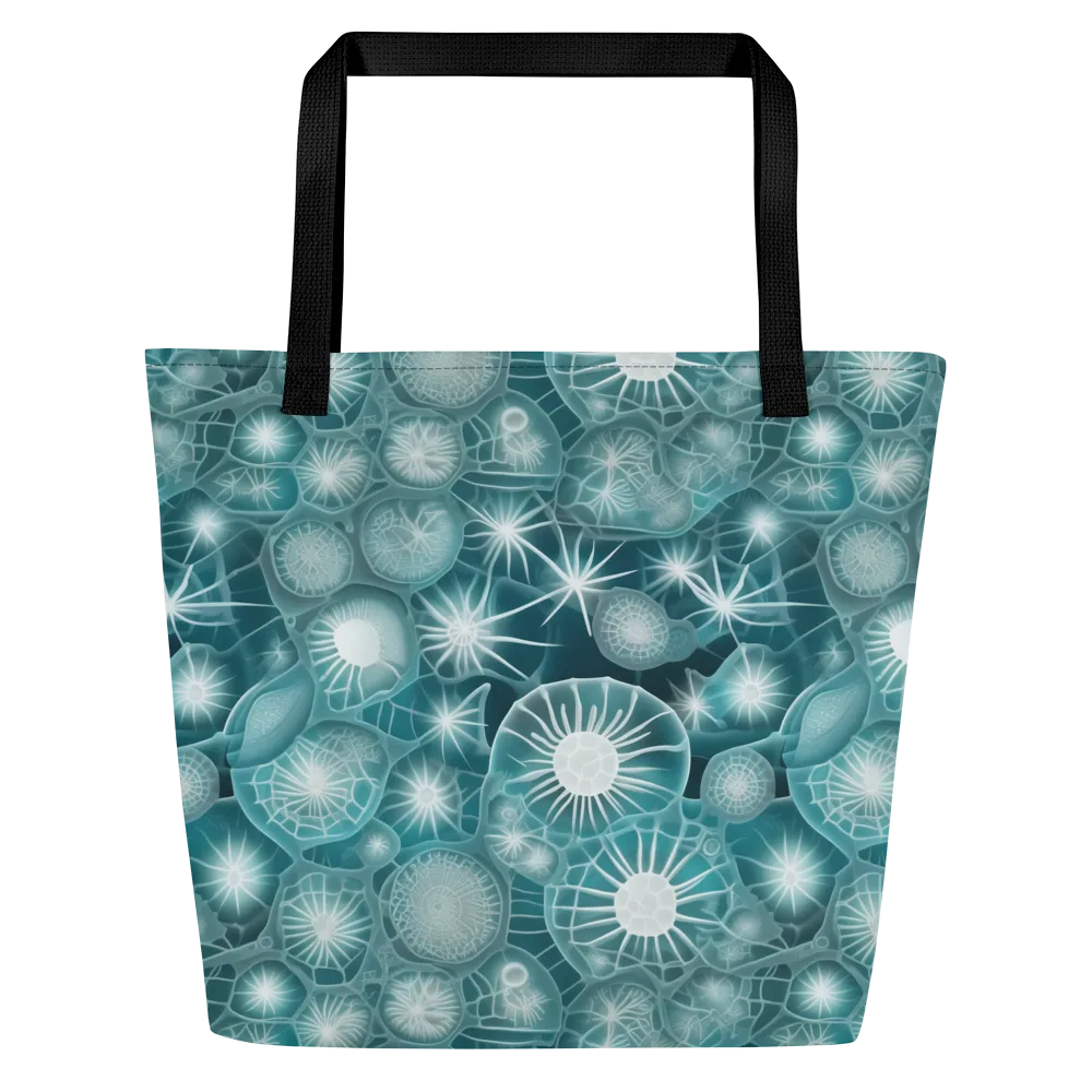 Aqua Lattice on Large Tote Bag W/ Pocket — Front