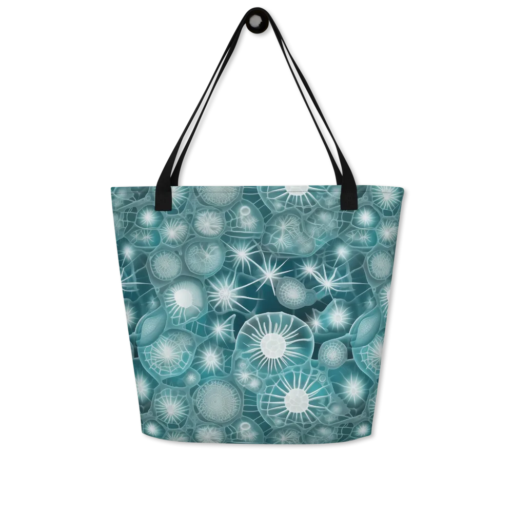 Aqua Lattice on Large Tote Bag W/ Pocket — Front