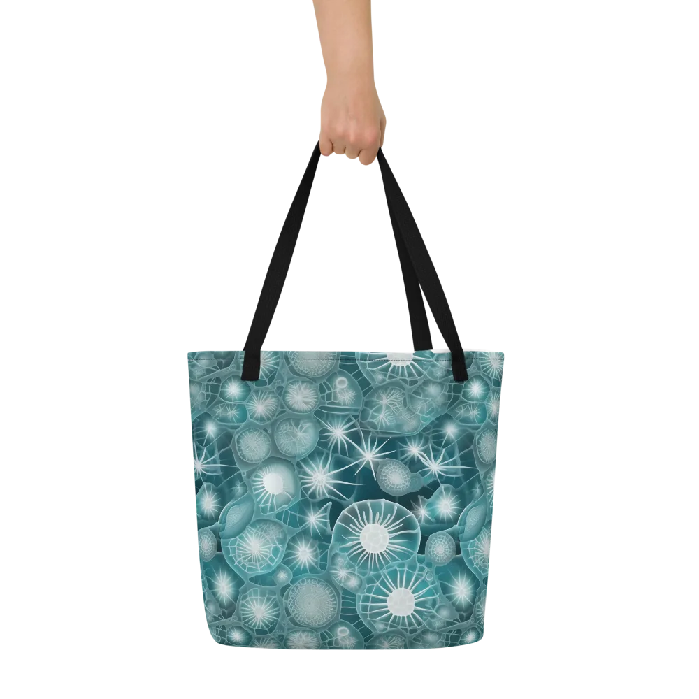 Aqua Lattice on Large Tote Bag W/ Pocket — Front