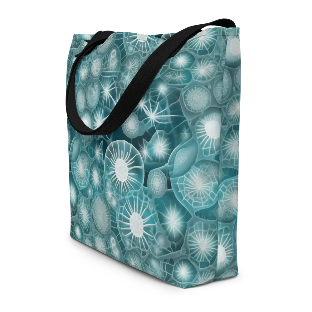 Aqua Lattice on Large Tote Bag W/ Pocket — Front