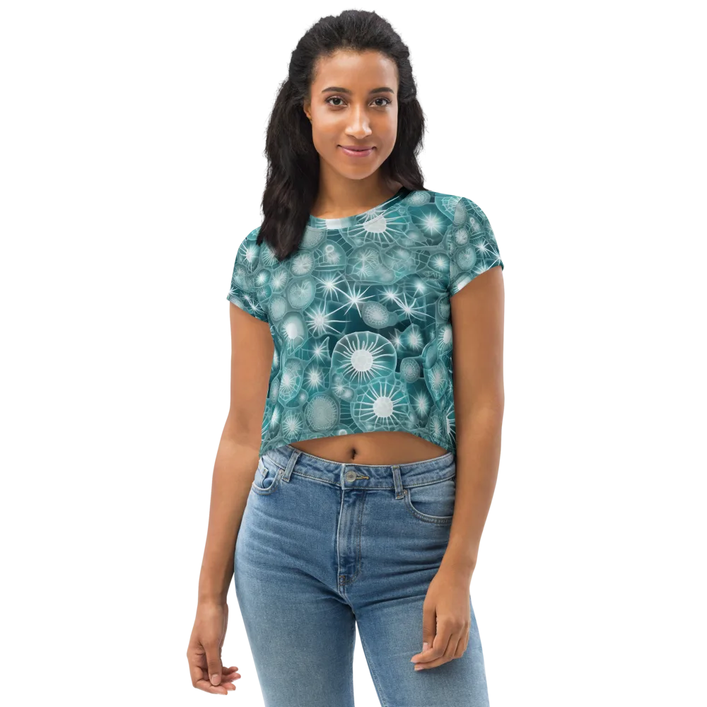 Aqua Lattice on Crop Tee — Front