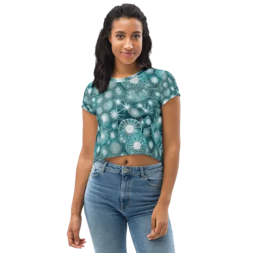 Aqua Lattice on a Crop Tee