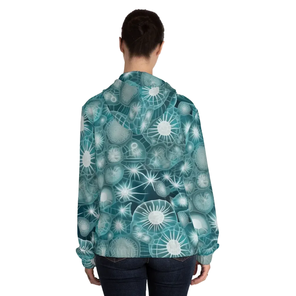 Aqua Lattice on Women's Full-Zip Hoodie — Back On Person