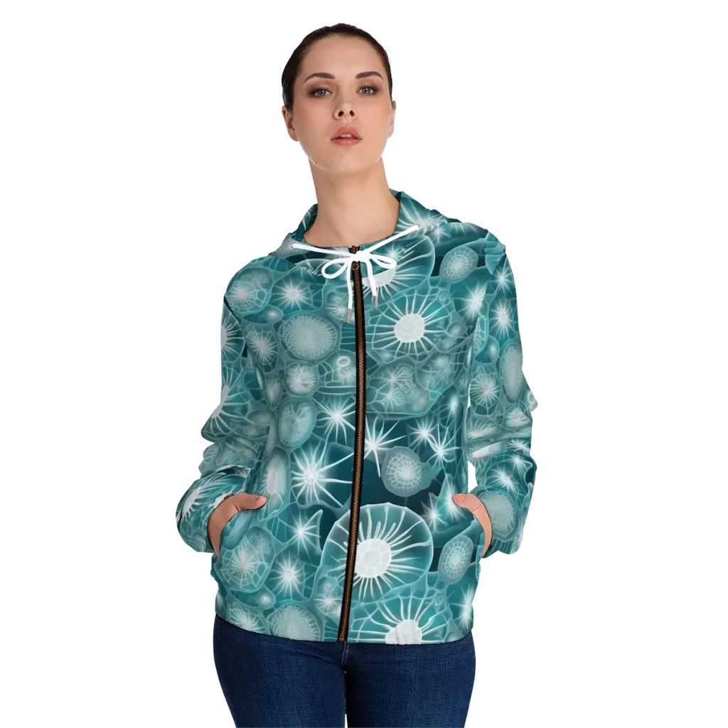 Aqua Lattice on Women's Full-Zip Hoodie — Front On Person